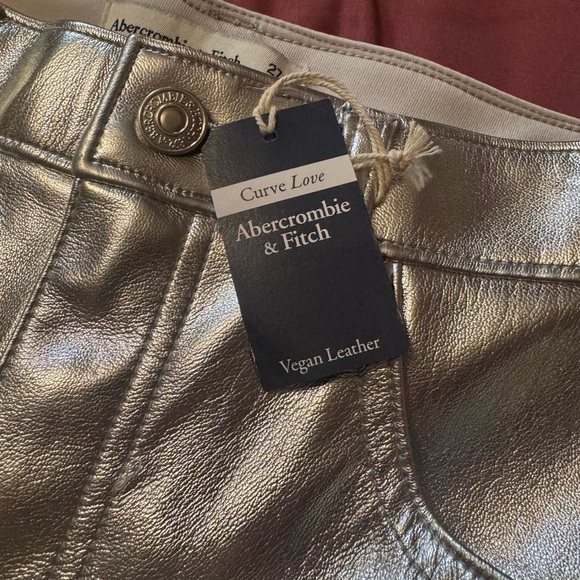 ABERCROMBIE & FITCH Silver Metallic Pants- 90s straight, high rise, curve love! - Picture 9 of 9
